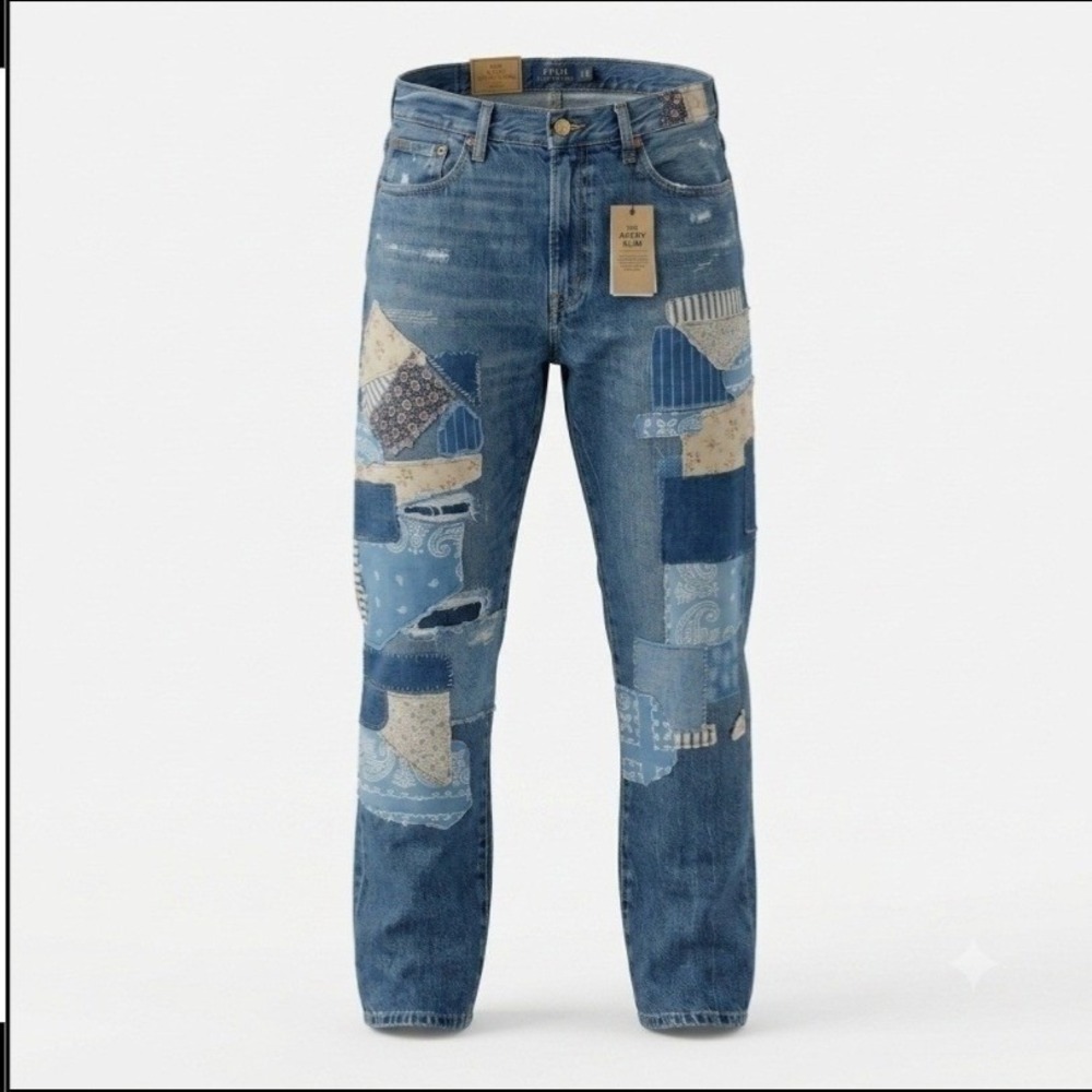Polo Ralph Lauren Avery Boyfriend Patchwork Jeans Blue Denim 28 Womens 34x27